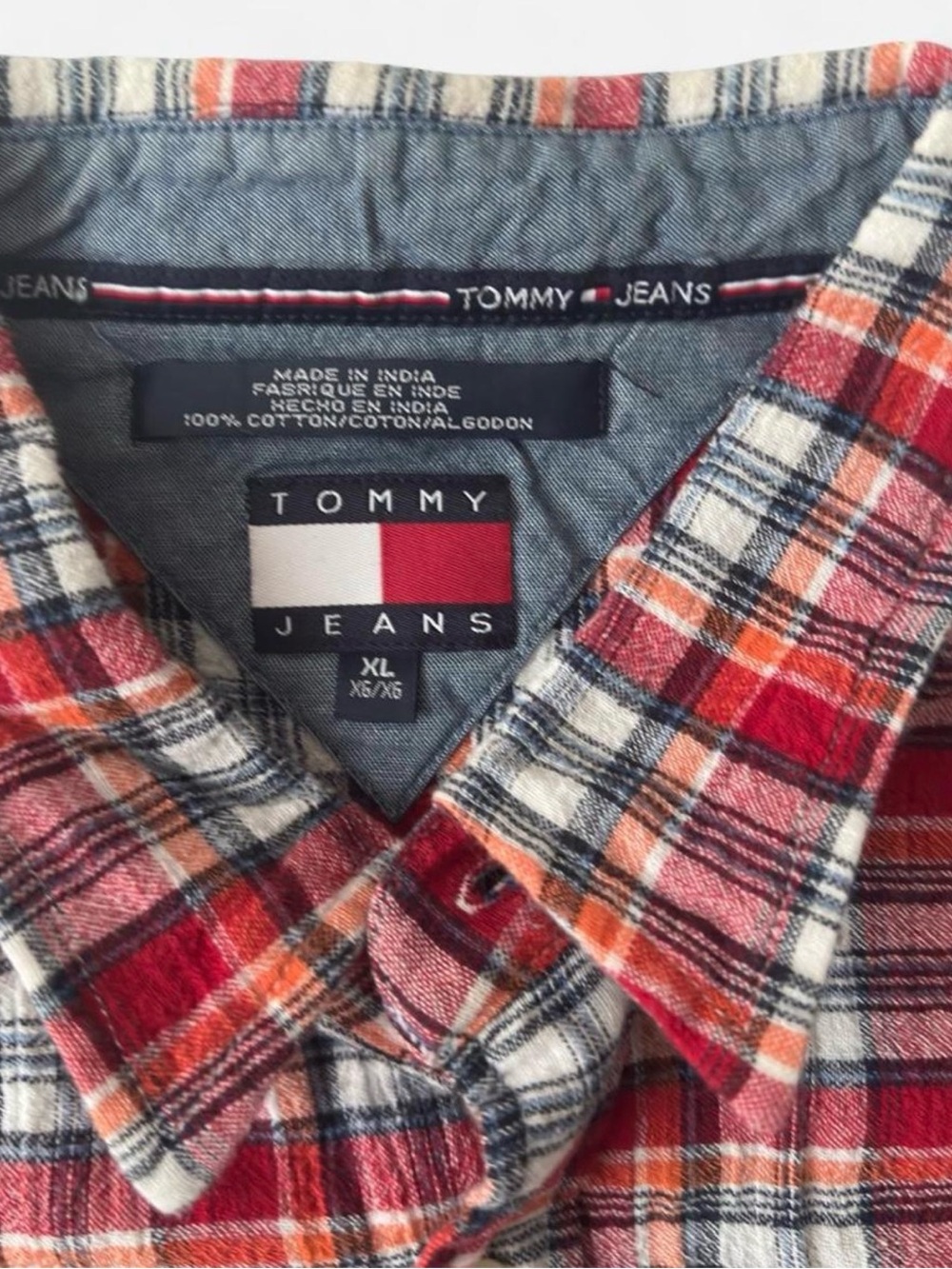 Tommy Jeans Vintage 2002 Plaid Short Sleeve Button Up Shirt Men XL Y2K